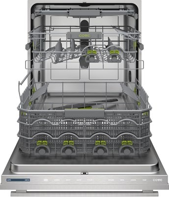 Interior view of open 24 inch Panel Ready ADA Height Compatible Dishwasher with Water Softener (DW2451/ADA) by Cove Dishwashers featuring spacious  top rack