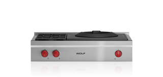 Wolf 36" Sealed Burner Rangetop - 2 Burners and Wok Burner SRT362W