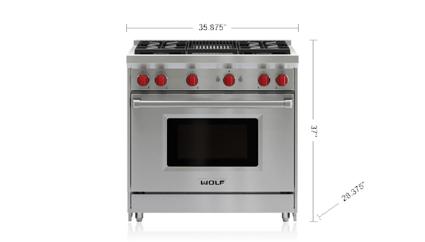 Wolf GR364CLP 36 Inch Pro-Style Gas Range with 5.5 cu. ft. Convection Oven,  4 Dual-Stacked Sealed Burners, Infrared Charbroiler Grill, Infrared  Broiler, Red Control Knobs, Island Trim and Star-K Certified: Liquid Propane
