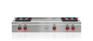 Wolf Dessus de cuisinière à brûleur scellé de 48 po - 4 brûleurs et table de cuisson française SRT484F