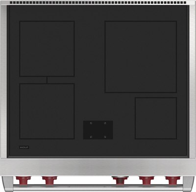 Top down view of the rangetop on the Wolf 36" Professional Induction Range - IR30451/S/P.