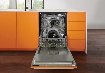Open interior view of the new, redesigned Cove dishwasher.