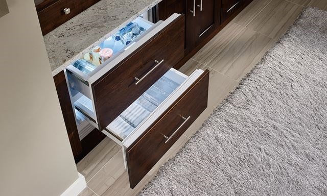 Sub-Zero refrigerator drawers used outside of the kitchen in luxurious spa