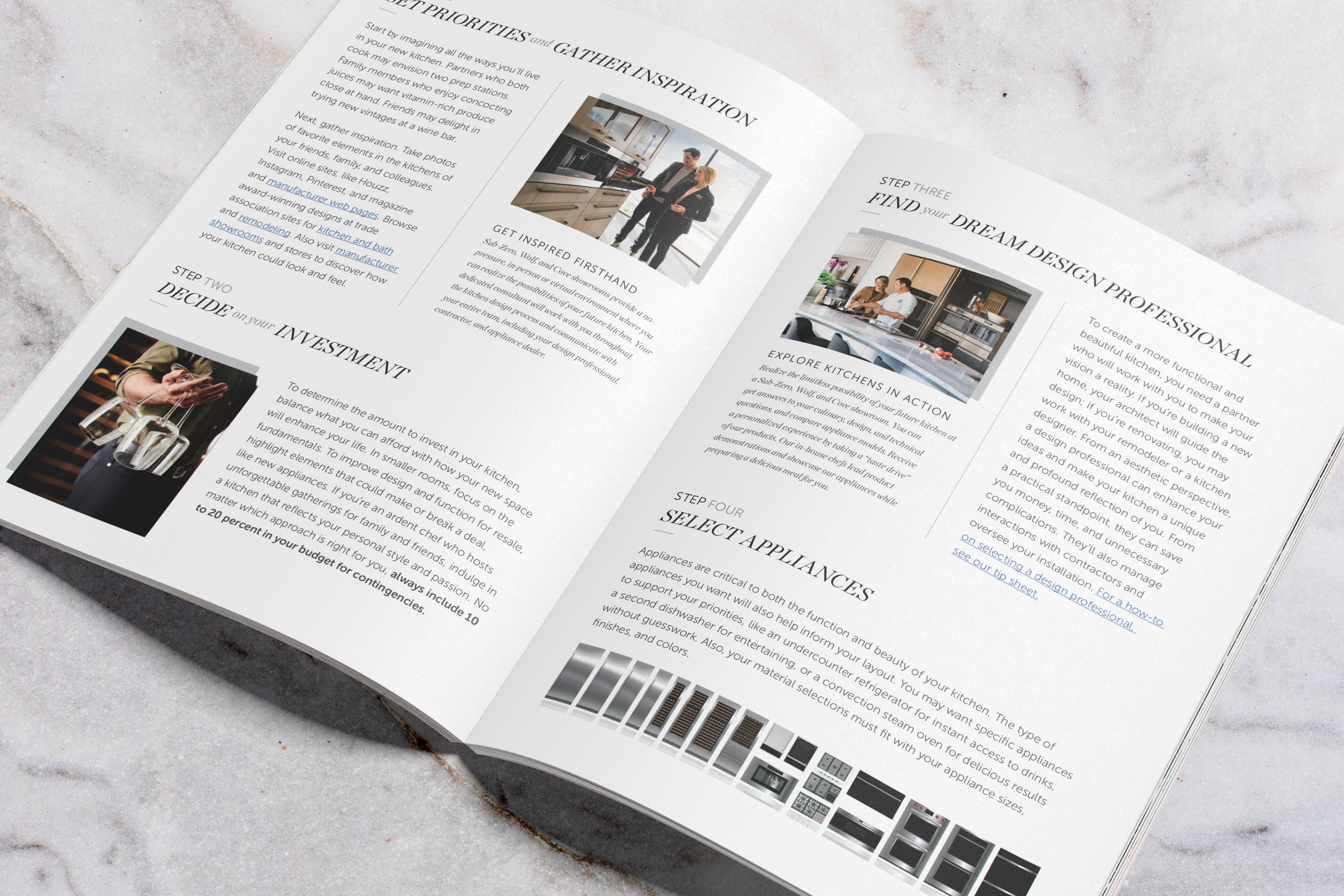 The Sub-Zero, Wolf, and Cove Kitchen Design Guide makes the process of choosing a kitchen design professional easy