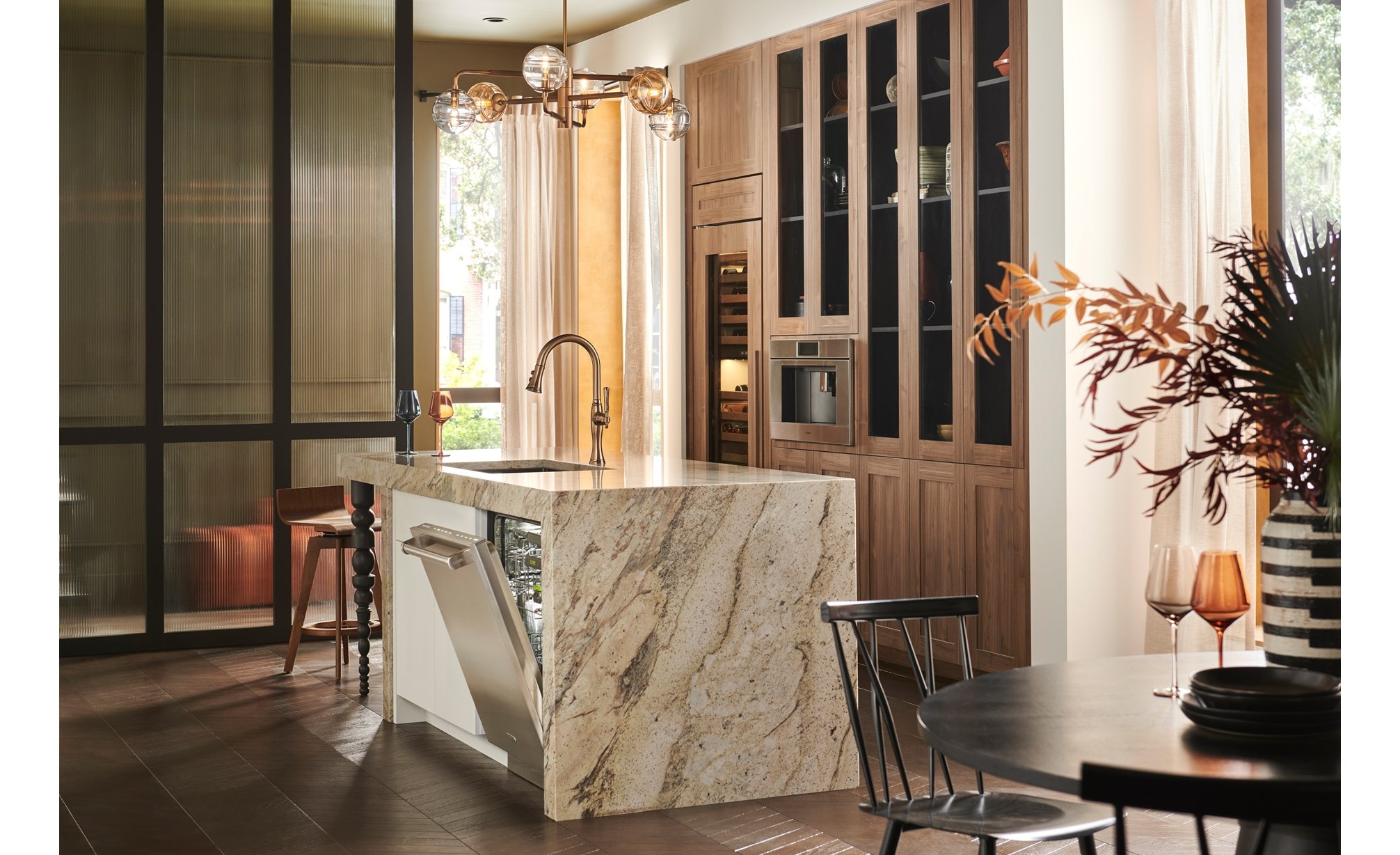 24 inch ADA Height Compatible Panel Ready Dishwasher with Water Softener (DW2451WS/ADA) by Cove Dishwashers shown blending seamlessly in a bold and modern kitchen design.