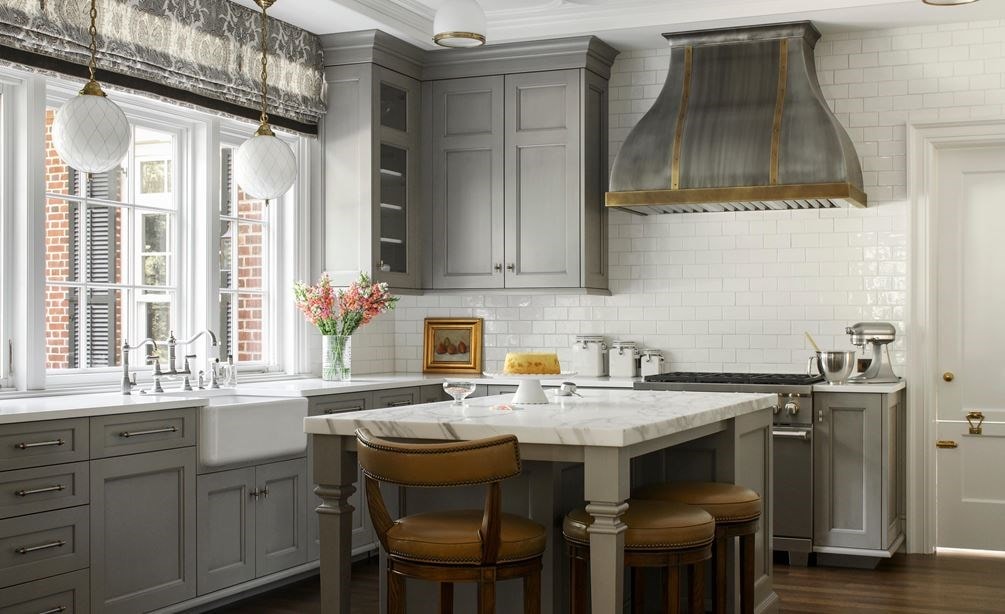 Antique, pewter-and-brass ventilation hood in A Room With a View by Heidi Piron.