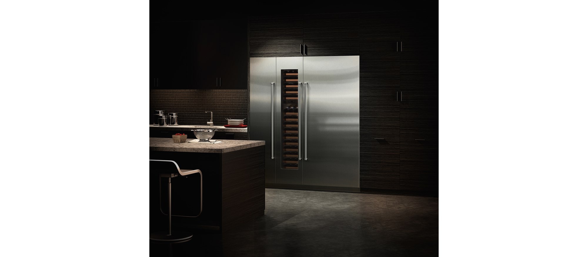 Sub-Zero 18" Designer Column All Freezer (IC-18FI) with 36" Designer Column Refrigerator with Internal Dispenser - Panel Ready (IC-36RID)