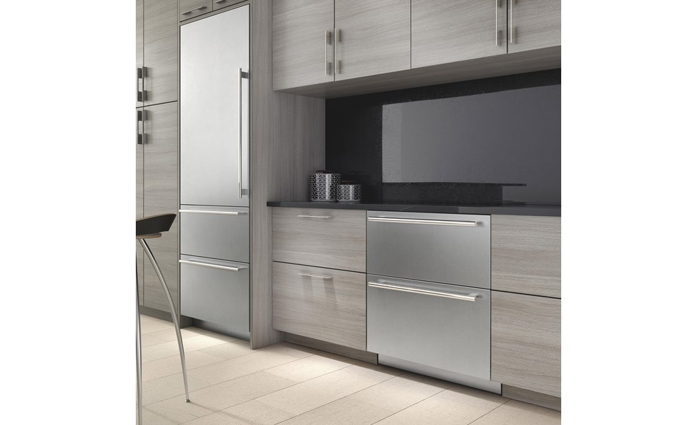 Sub-Zero 30" Refrigerator and Freezer Drawer Panel Ready (ID-30C) disappears thanks to custom panels and handles for seamless installation.