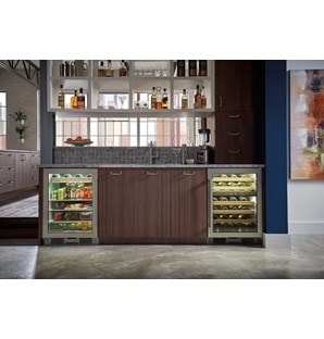 Sub-Zero 24" Undercounter Beverage Center (UC-24BG/S) paired with Sub-Zero 24" Undercounter Wine (UW-24/S)