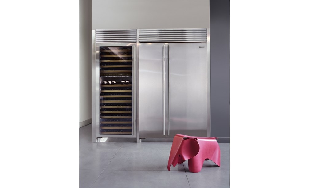 Sub-Zero 30" Classic Column Wine Storage (BW-30/S) paired with 48" Classic Side by Side Refrigerator Freezer (BI-48S/S)
