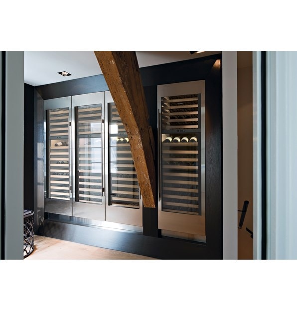 Set of 4 Sub-Zero 24" Wine Storage (IW-24) units shown together creating a seamless modern look.
