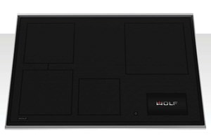 Top view of Wolf Induction Cooktop featuring smooth, black, seamless design and available in 15", 24", 30", and 36" widths.