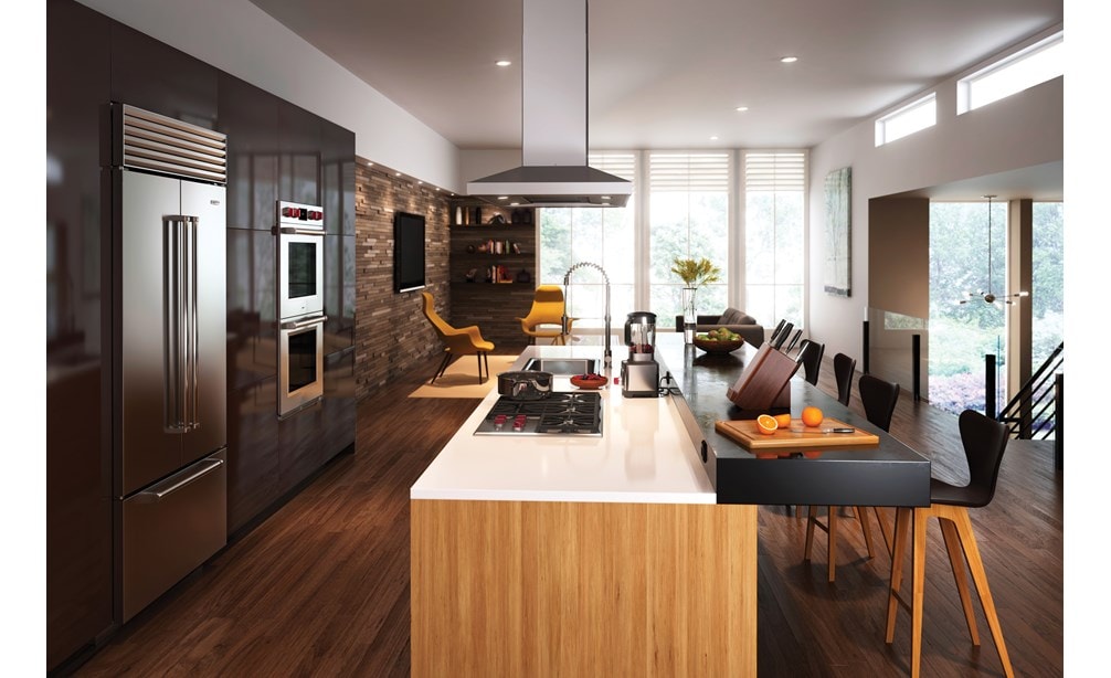 Wolf 30" M Series Professional Double Oven (DO30PM/S/PH) shown blending effortlessly thanks to a flush inset installation option