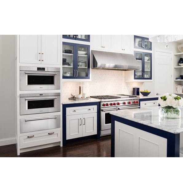 The Wolf 30" M Series Professional Convection Steam Oven (CSO30PM/S/PH) shown with Wolf 30" Warming Drawer (WWD30)