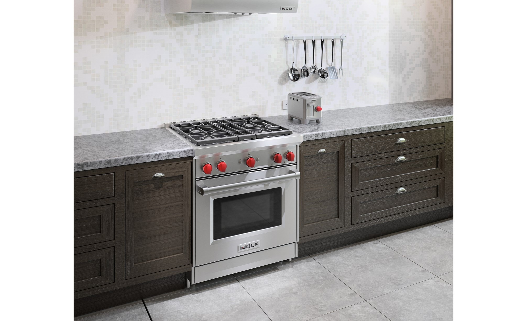 Wolf 30" Gas Range (GR304) Rangetop featuring stainless steel construction and brushed finish offering seamless integration into any kitchen