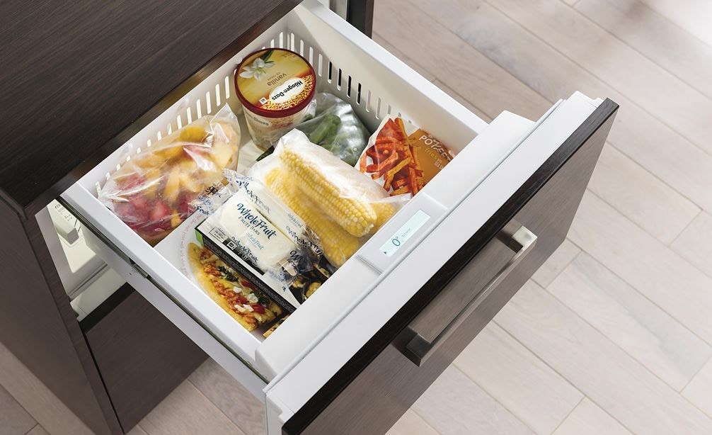 The Sub-Zero 24&quot; Freezer Drawers with Ice Maker Panel Ready (ID-24FI) is compact yet can hold 3.8 cu. ft. of food in two storage drawers.