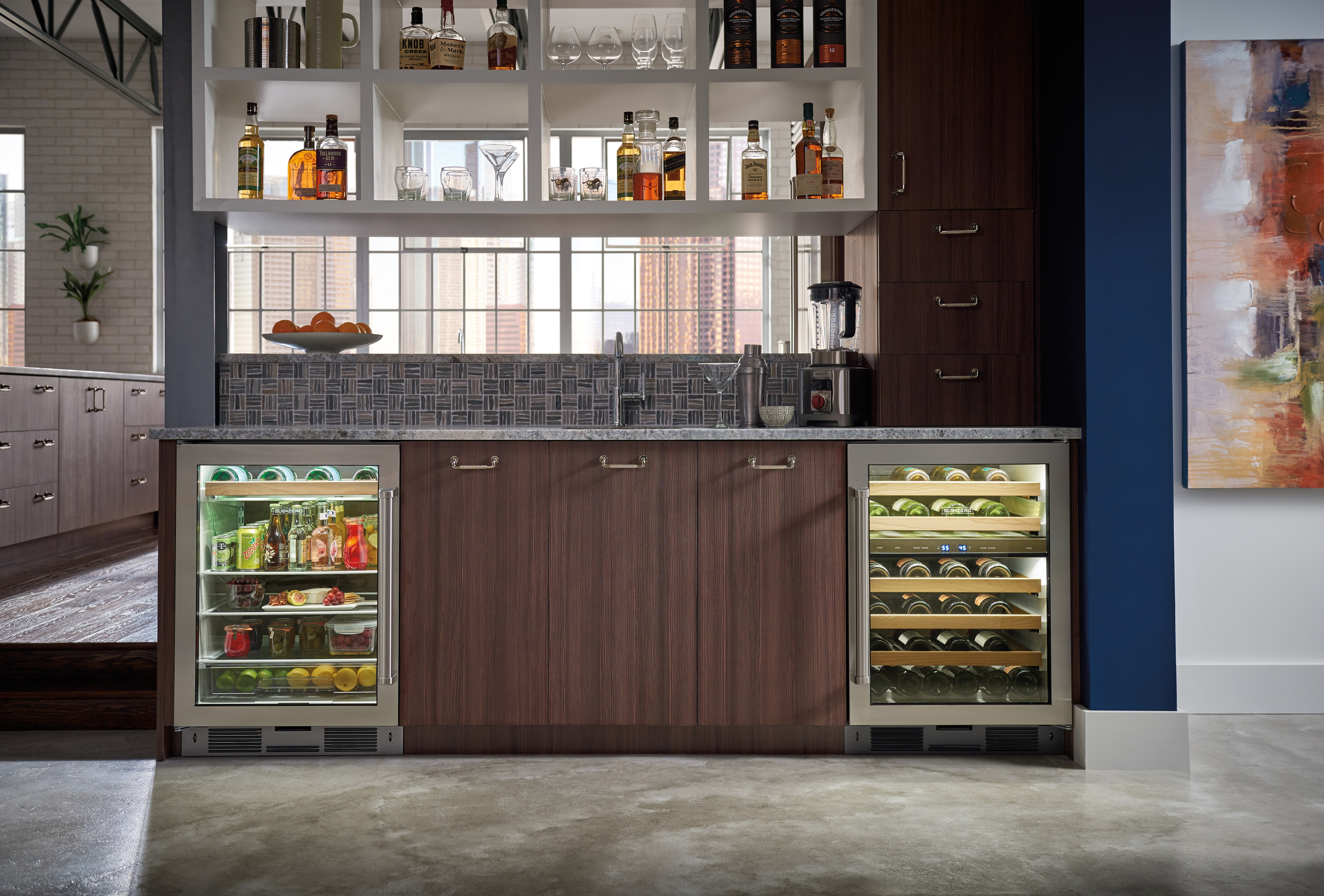 Sub-Zero 24" Undercounter Beverage Center (UC-24BG/S) paired with Sub-Zero 24" Undercounter Wine (UW-24/S)