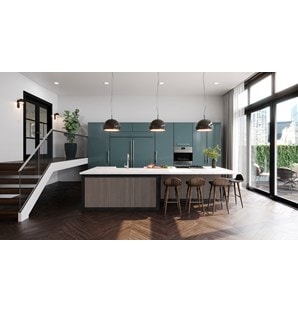 "Exquisite dual Sub-Zero 36-inch Classic Refrigerators panel ready blending seamlessly in a contemporary open and bright loft kitchen. "