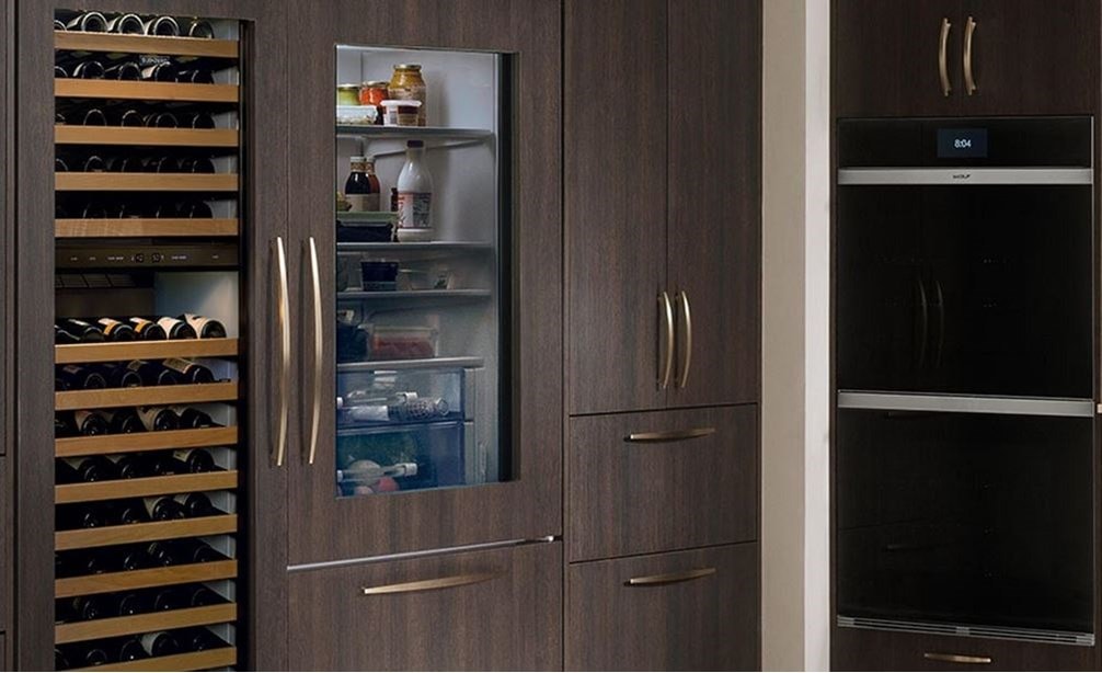 Sub-Zero 36&quot; Classic Overlay Glass Door Refrigerator/Freezer (BI-36UG/O) paired with 30&quot; Overlay Wine Storage (BW-30/O)