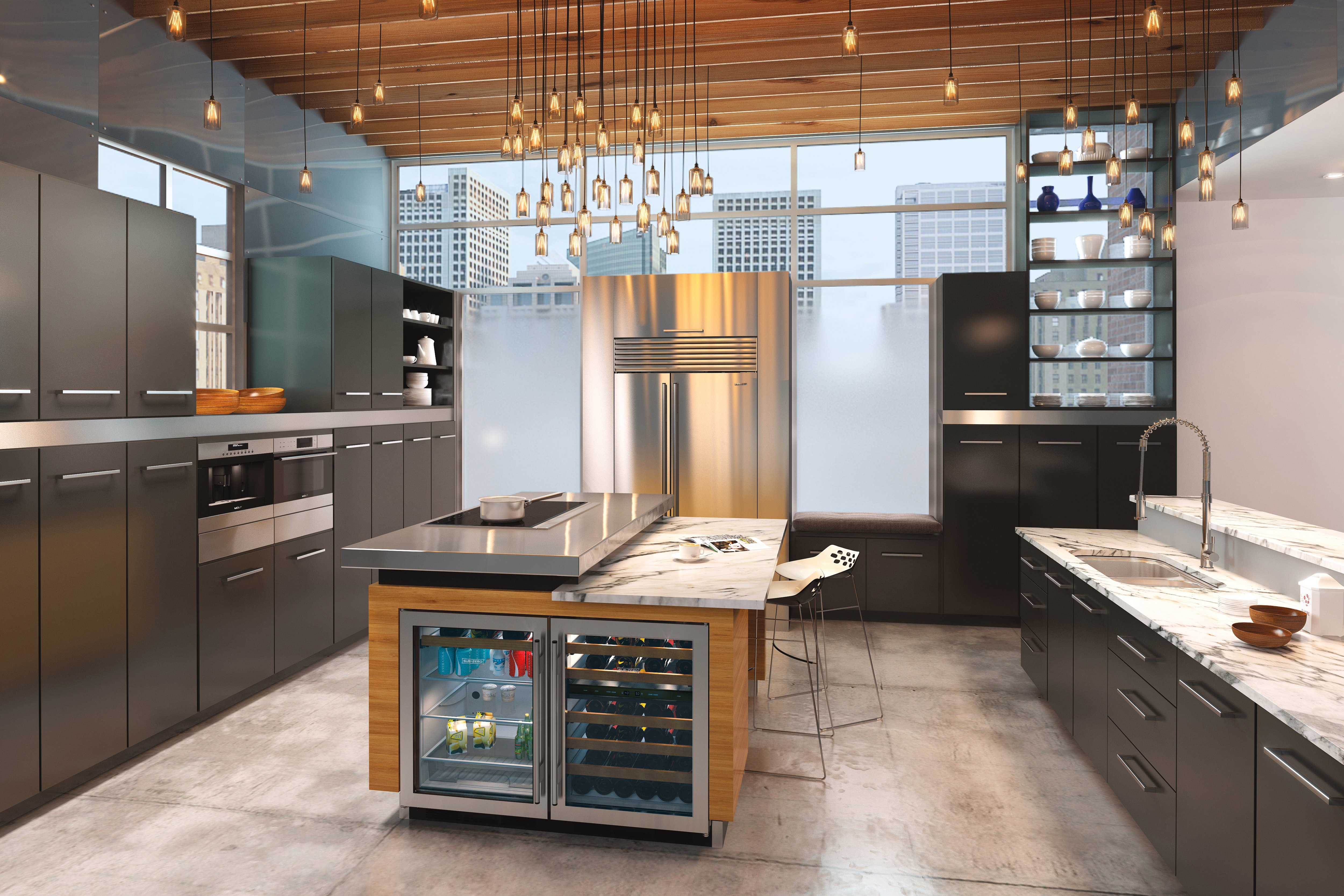 Sub-Zero 24" Undercounter Wine (UW-24/S) paired with 42" Classic Side by Side Refrigerator Freezer (BI-42S/S) - Formerly Built-In