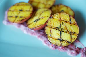 Grilled Peaches with Raspberry-Infused Yogurt