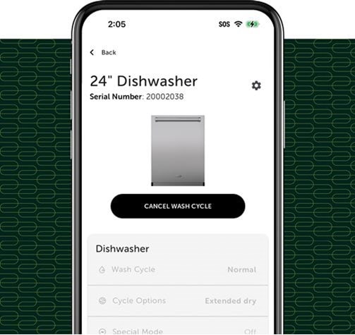 Monitor the wash status of your Cove Dishwasher including wash cycle options, modes and delay start settings using the Sub-Zero, Wold and Cove Owners App