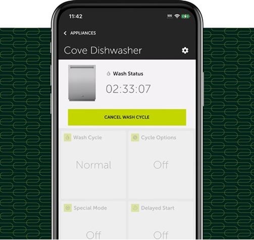 Monitor the wash status of your Cove Dishwasher including wash cycle options, modes and delay start settings using the Sub-Zero, Wold and Cove Owners App