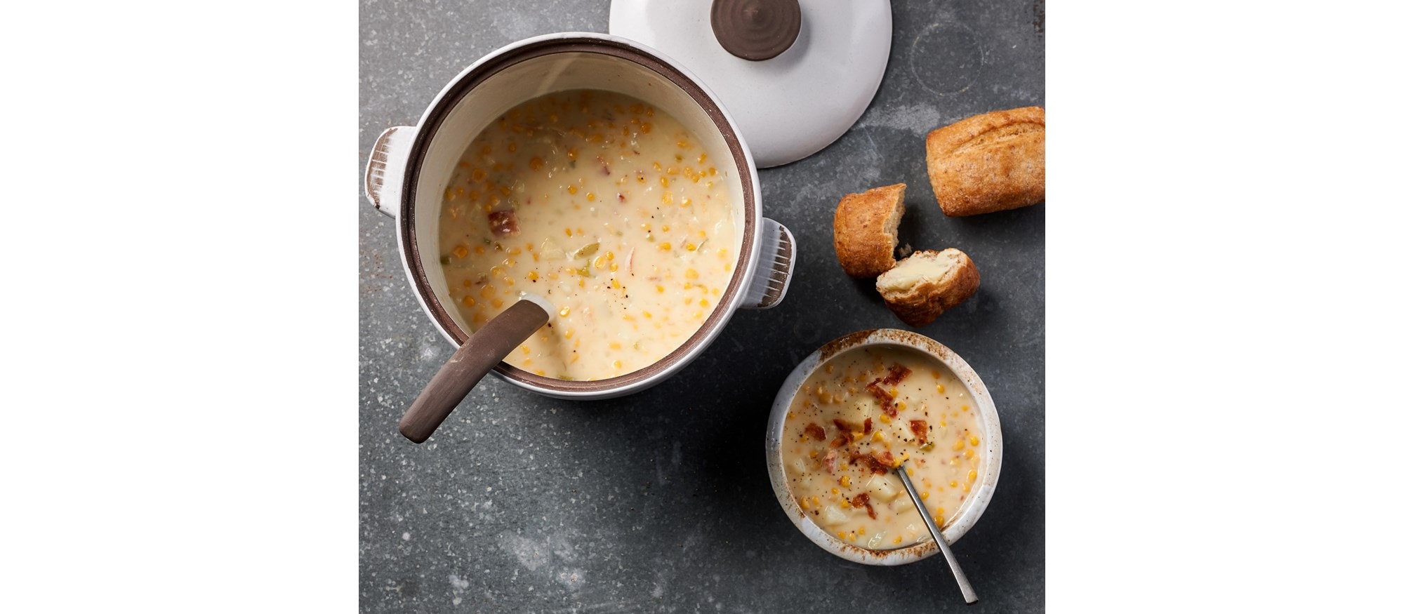 Seal fresh corn in the Wolf Vacuum Seal Drawer to enjoy this delicious chowder all year long.