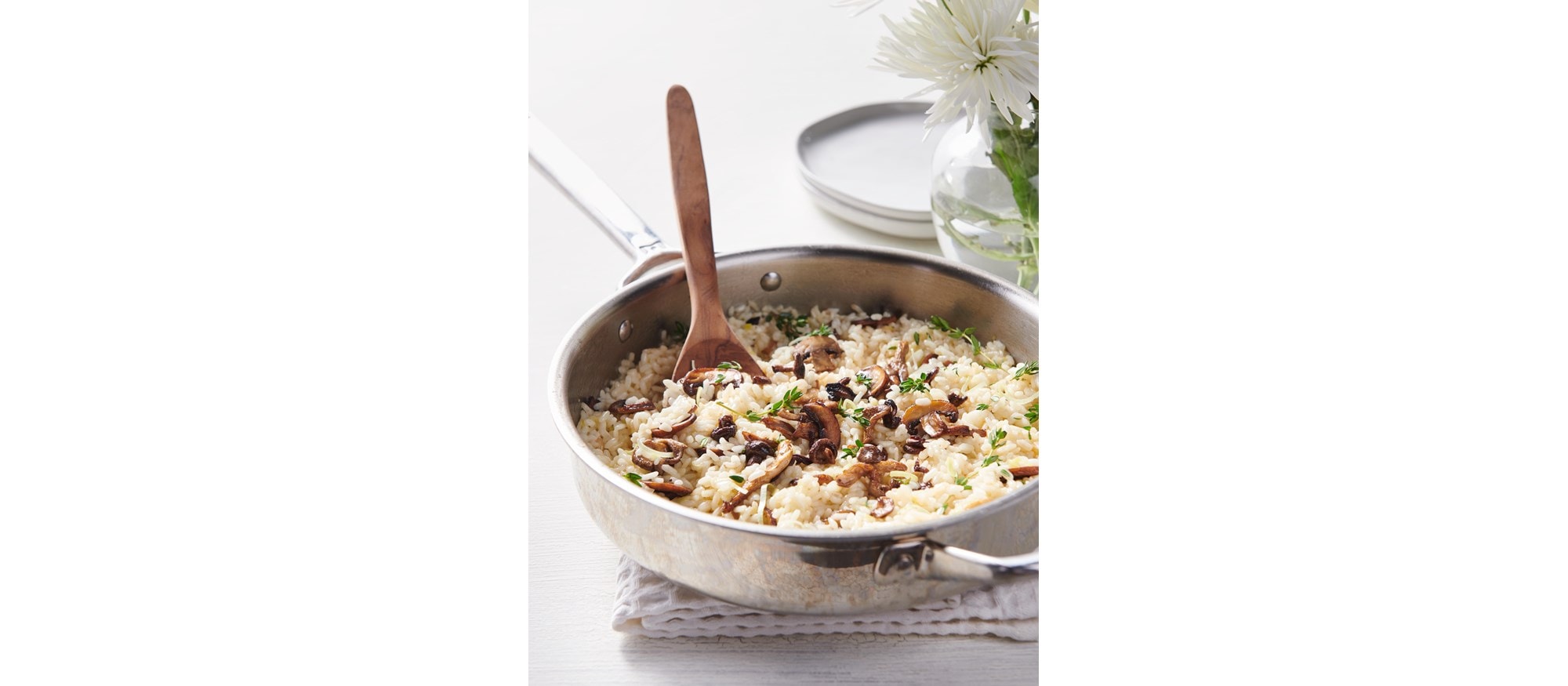 Easy and delicious Mushroom and Parmesan Risotto recipe using the French Top Mode setting of your Wolf Dual Fuel Range