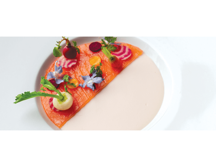 The Smoked Salmon Parfait recipe includes parfait, gravlax, and pickled vegetables.