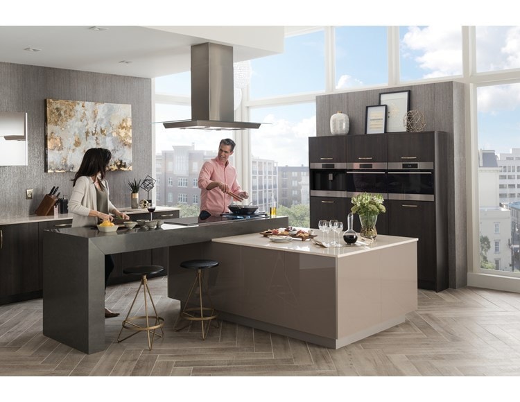 Wolf 45" Glass Cooktop Island Hood over a Wolf 30" Induction Cooktop