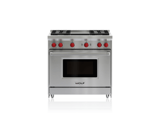 Wolf 36&quot; gas range featuring an infrared griddle