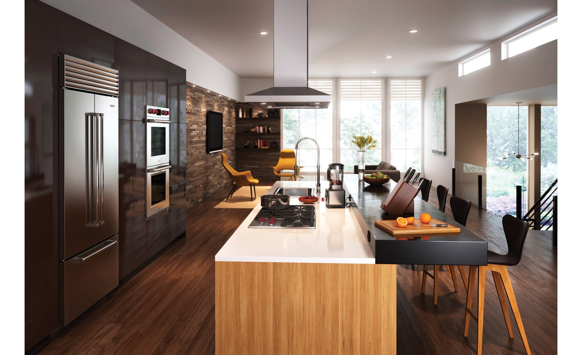 Wolf 30" M Series Professional Double Oven (DO30PM/S/PH) shown blending effortlessly thanks to a flush inset installation option