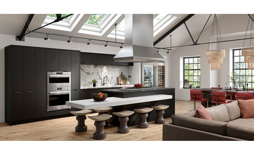 The 30" E Series Professional Speed Oven - SPO3050/PE/S/P by Wolf Appliances in a modern white and black kitchen