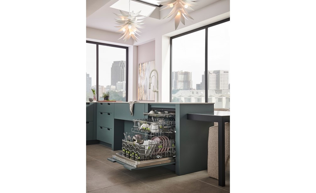 24 inch ADA Compatible Panel Ready Built In Dishwasher (DW2451/ADA) by Cove Dishwashers shown set flush in marble countertop.