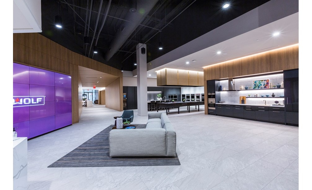Inside the Sub-Zero Showroom in Cincinnati, Ohio showcasing a myriad of Sub-Zero, Wolf, and Cove appliances. 