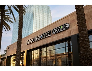 Chef product demonstration with Wolf Dual Stacked Burners at Sub-Zero, Wolf and Cove Showroom in Costa Mesa, California