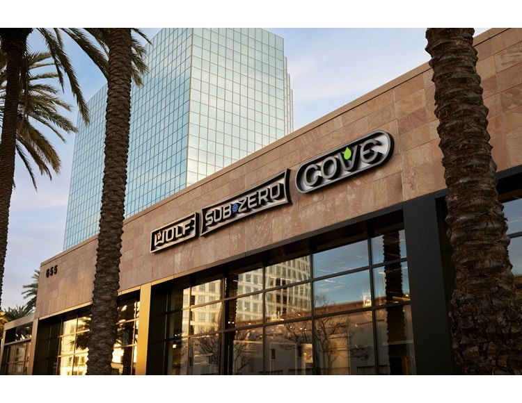 Chef product demonstration with Wolf Dual Stacked Burners at Sub-Zero, Wolf and Cove Showroom in Costa Mesa, California