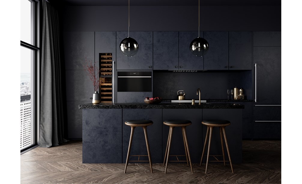 Four à convection-vapeur et cuisinière à induction Wolf 30 po dz style contemporain de la série M dans une cuisine au design audacieux