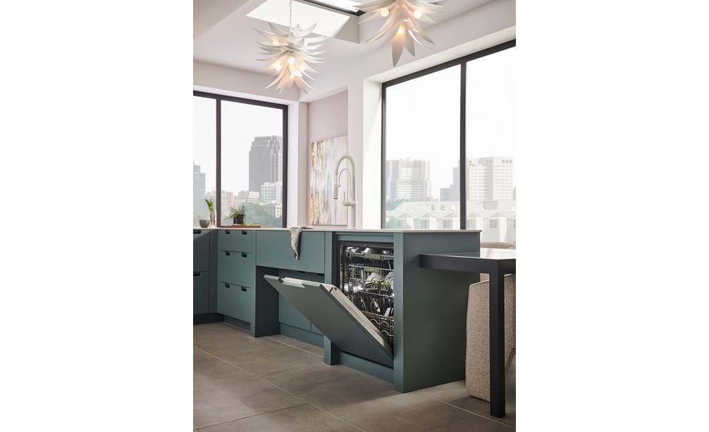 24 inch ADA Height Compatible Panel Ready Dishwasher (DW2451/ADA) by Cove Dishwashers disappears seamlessly with green panel ready door.