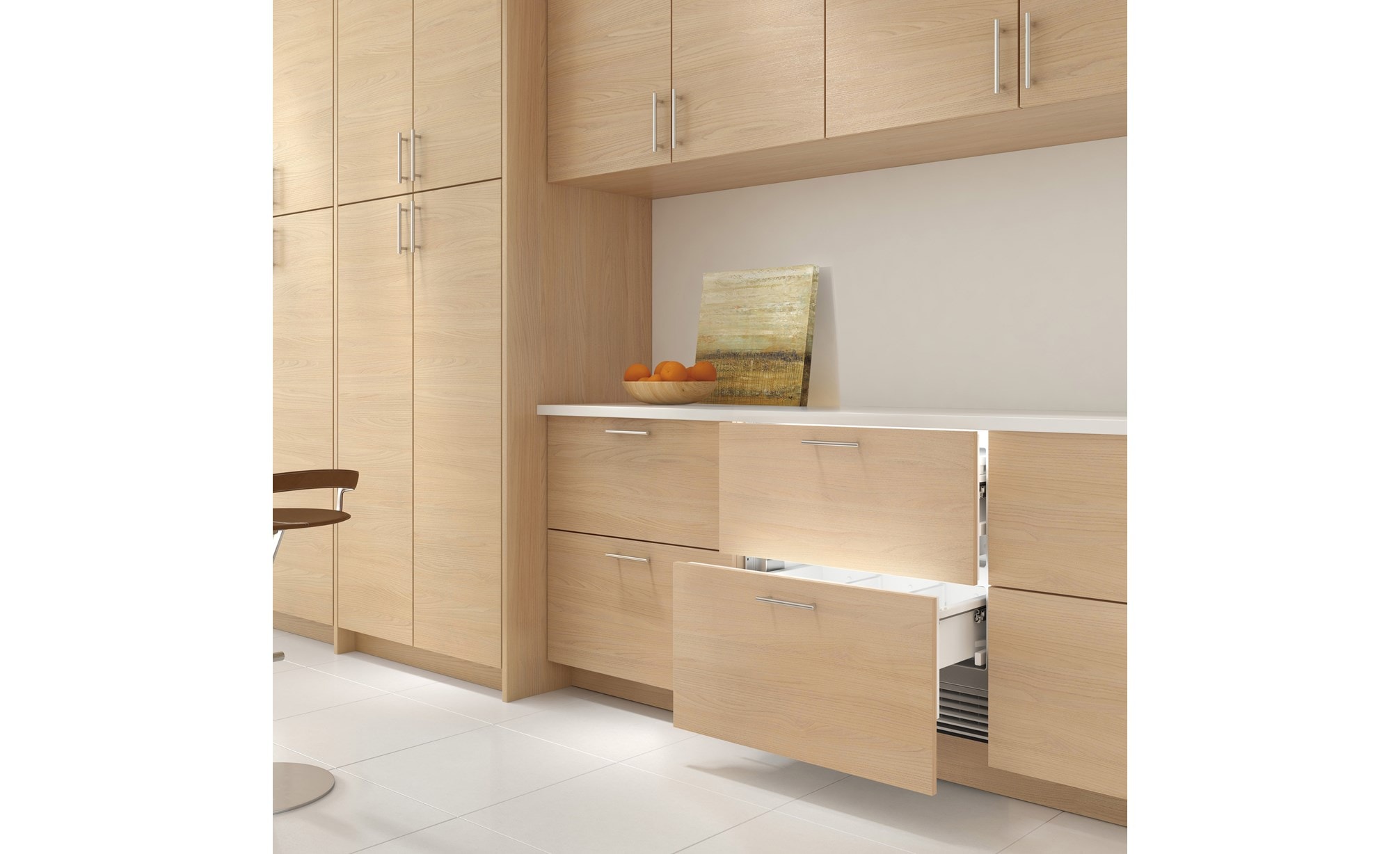 Le tiroir de réfrigérateur-congélateur Sub-Zero 30 po prêt à l'installation d'un panneau (ID-30CI). Les tiroirs se ferment en douceur pour un fonctionnement silencieux dans toutes les pièces