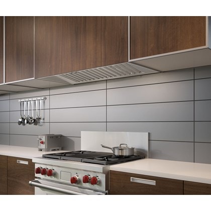 The Wolf 36" Dual Fuel Range 4 Burner Infrared Charbroiler (DF364C) with Wolf 46" Pro Hood Liner - 22" Depth (PL462212)