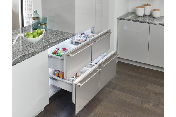 Sub-Zero 24" Undercounter Freezer Drawers (ID-24F), 24" Undercounter Freezer Drawers with Ice Maker (ID-24FI) and 24"" Undercounter Refrigerator (ID-24R) paired perfectly together 