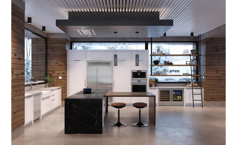 Sub-Zero 24" Designer Undercounter ADA Height Wine Storage - Panel Ready (DEU2450W/ADA) shown in full modern kitchen with stainless steel appliances