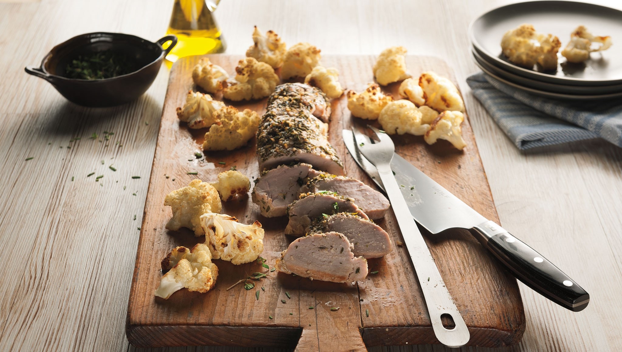 Filet de porc et chou-fleur rôti