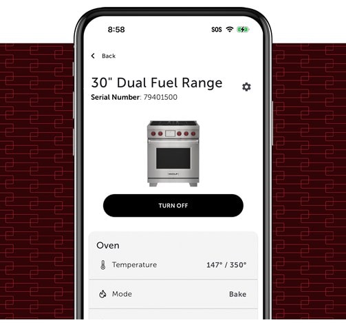Set the temperature, cooking mode and timer of your Wolf Dual Fuel Range using the Sub-Zero, Wold and Cove Owners App