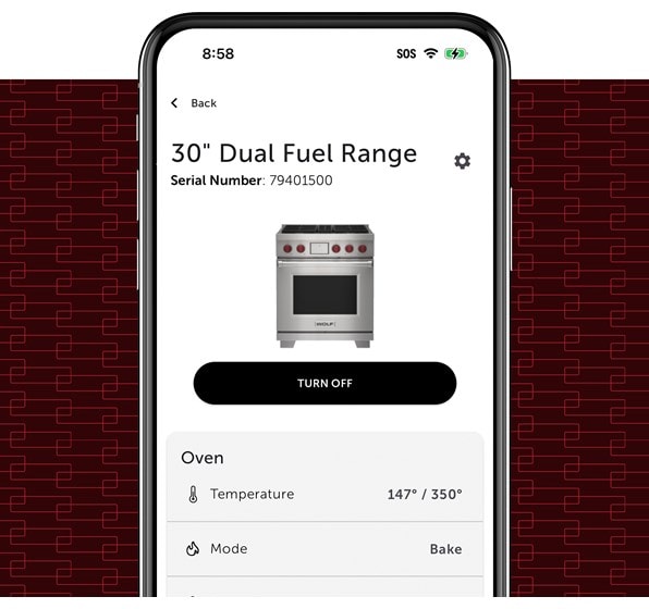 Set the temperature, cooking mode and timer of your Wolf Dual Fuel Range using the Sub-Zero, Wold and Cove Owners App