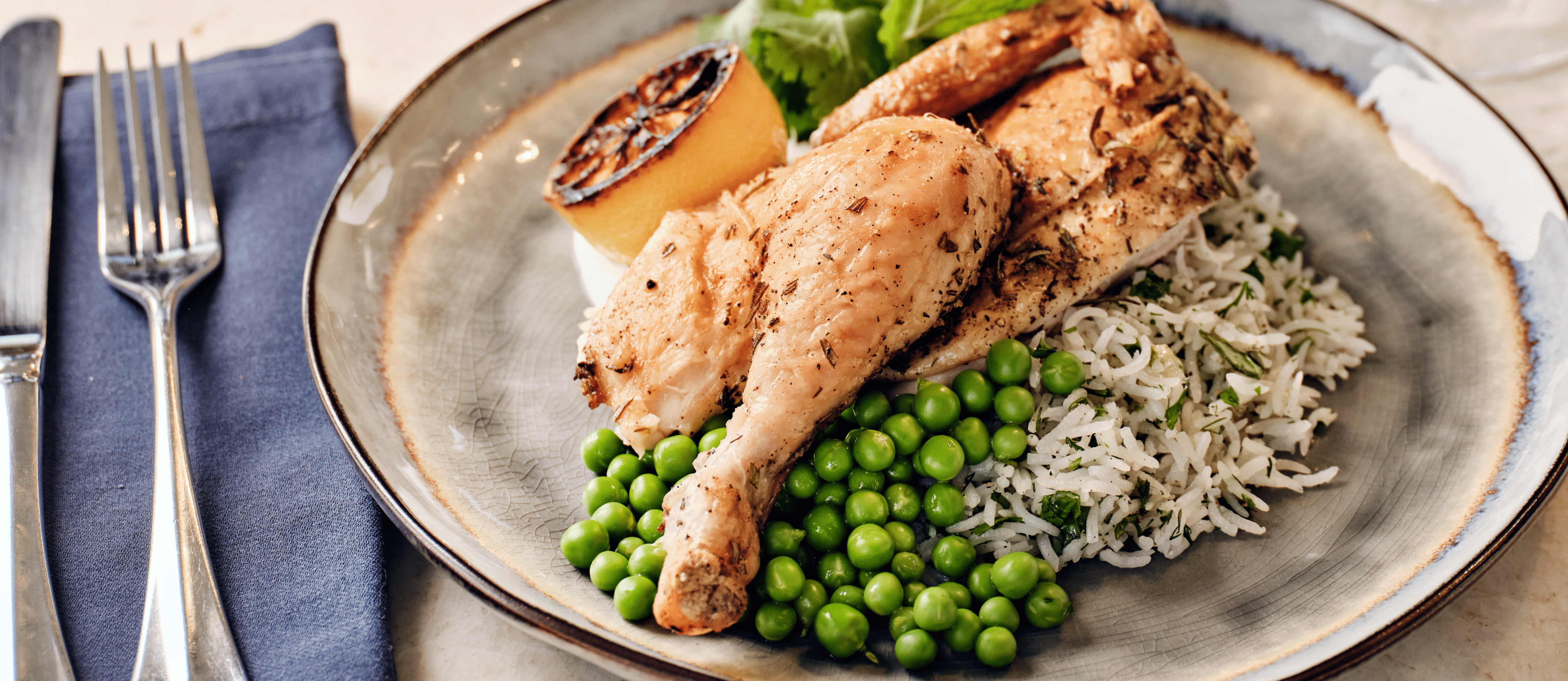Roast chicken with herbed rice