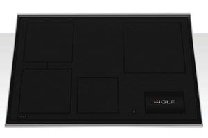 Top view of Wolf Induction Cooktop featuring smooth, black, seamless design and available in 15", 24", 30", and 36" widths.