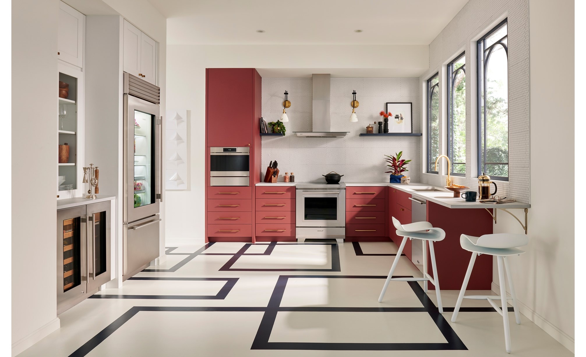 Wolf Convection Steam Oven (CSO3050CM/B) featured in a bright and open geometric kitchen design.